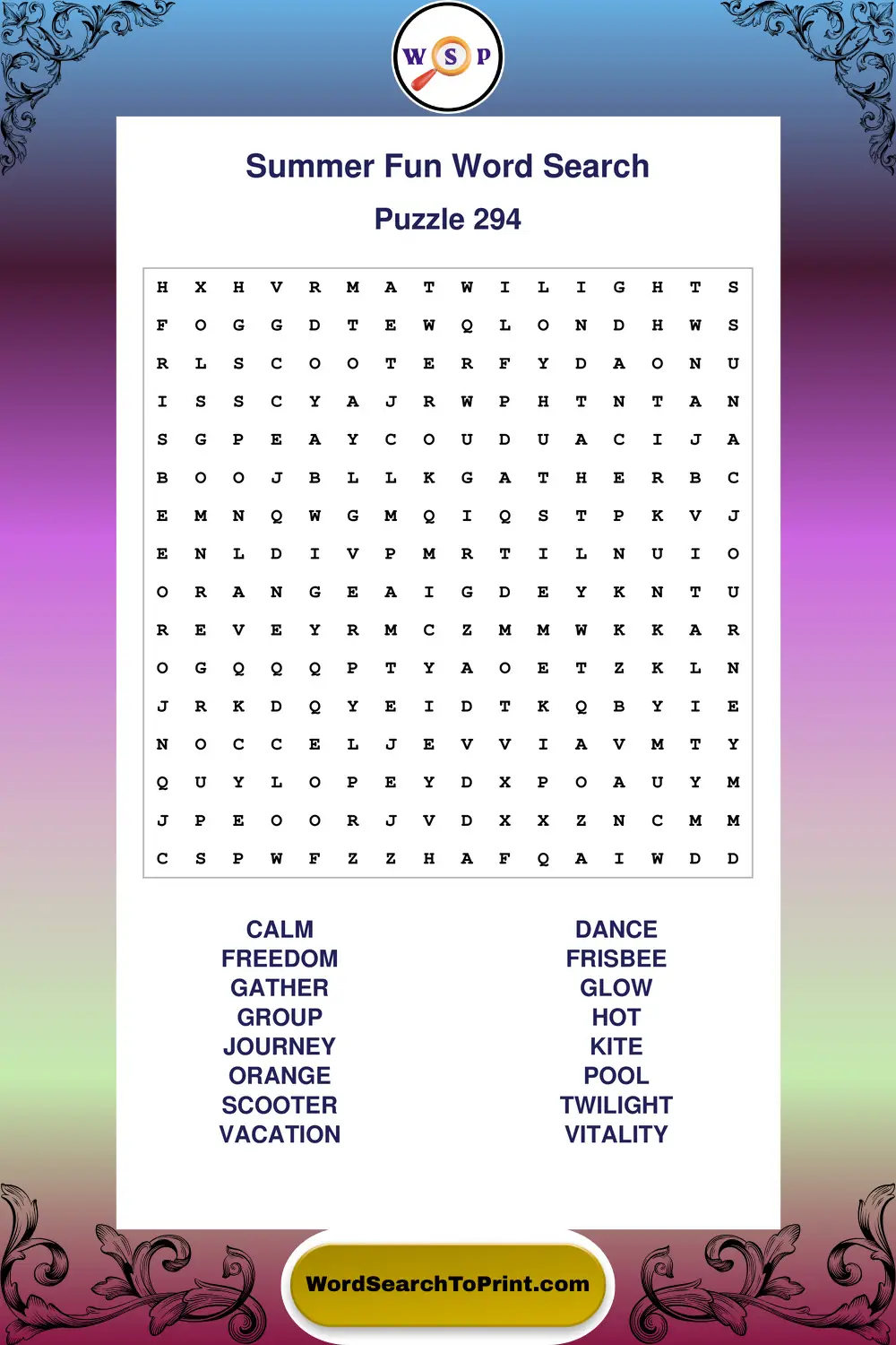 Summer Fun Word Search Puzzle 294