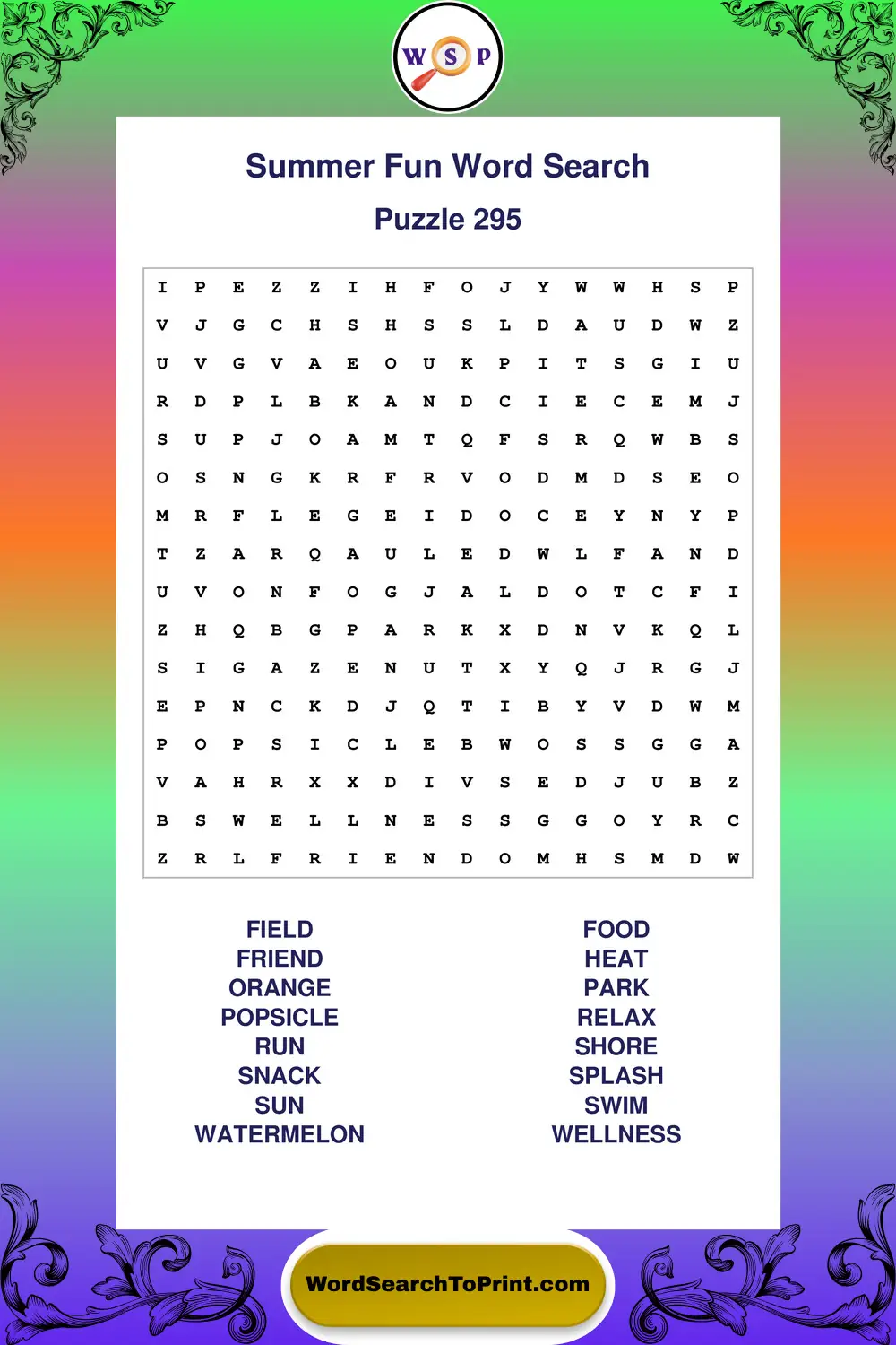 Summer Fun Word Search Puzzle 295