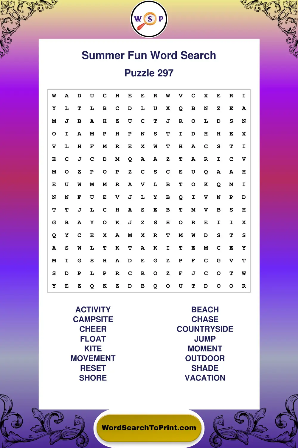 Summer Fun Word Search Puzzle 297