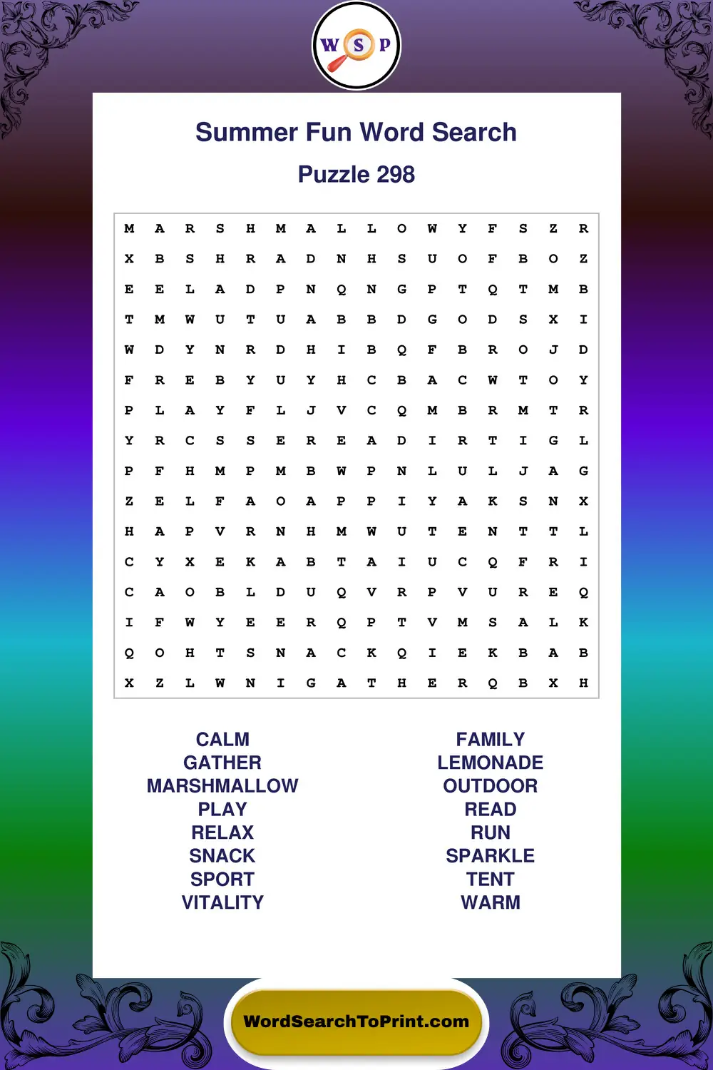 Summer Fun Word Search Puzzle 298