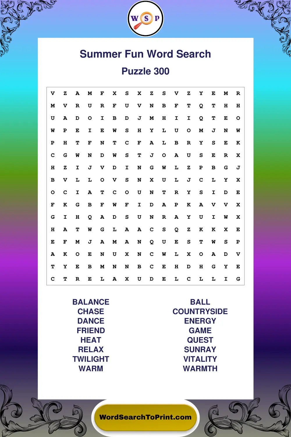 Summer Fun Word Search Puzzle 300