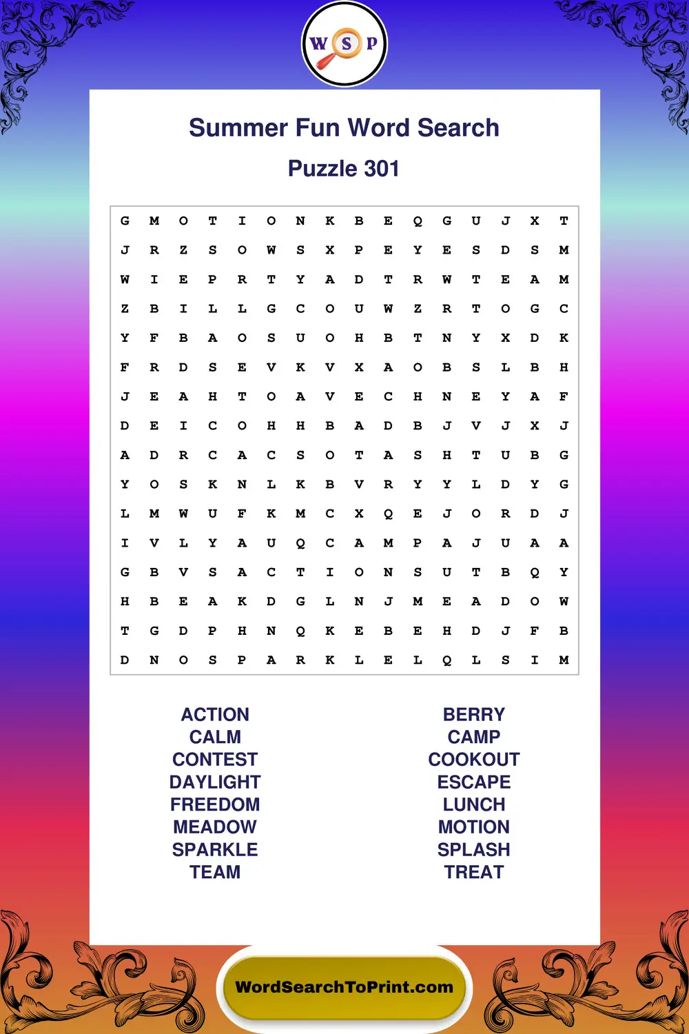 Summer Fun Word Search Puzzle 301