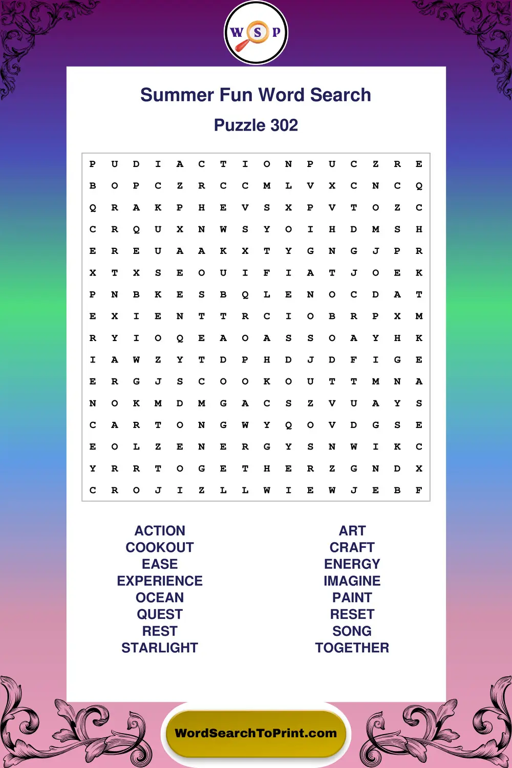 Summer Fun Word Search Puzzle 302