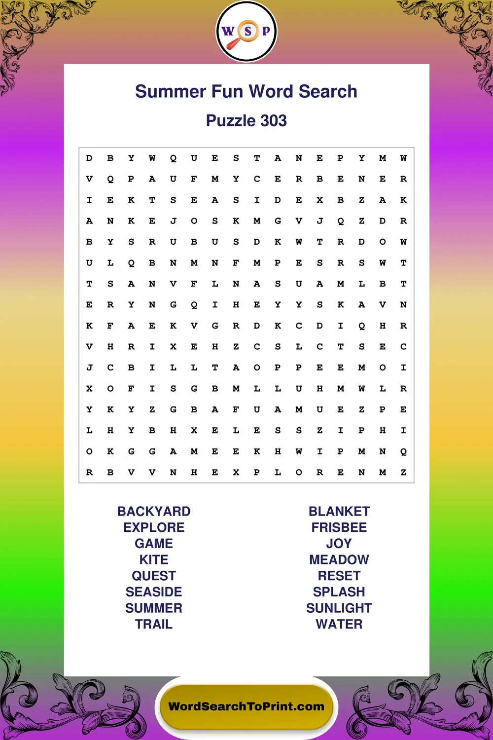 Summer Fun Word Search Puzzle 303