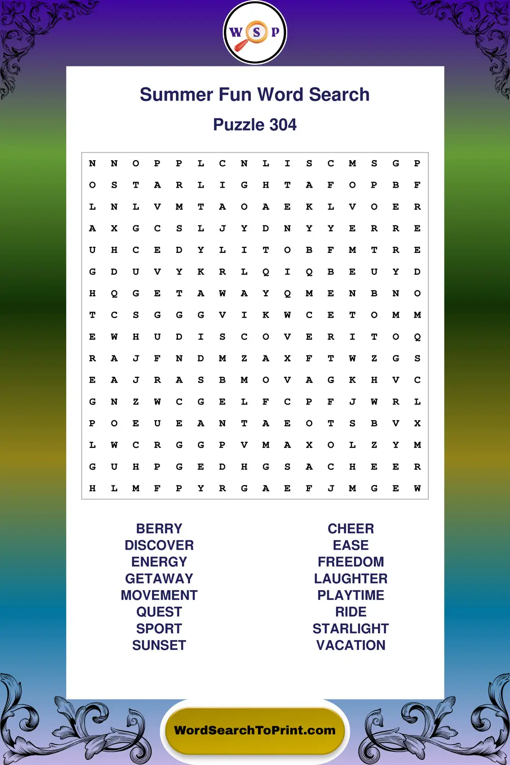 Summer Fun Word Search Puzzle 304