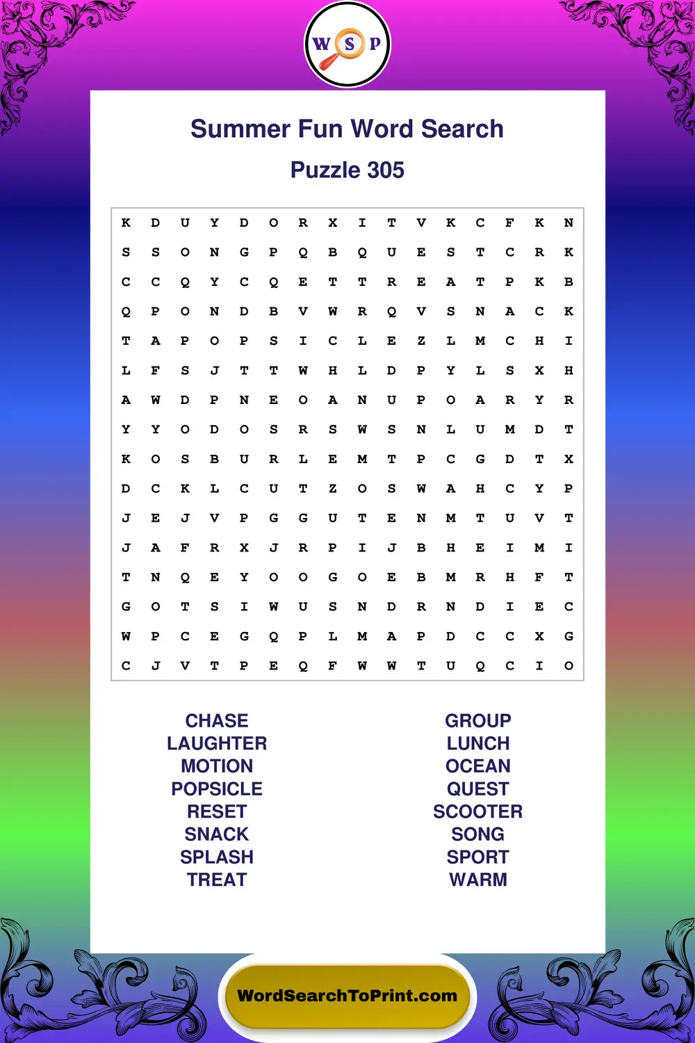 Summer Fun Word Search Puzzle 305