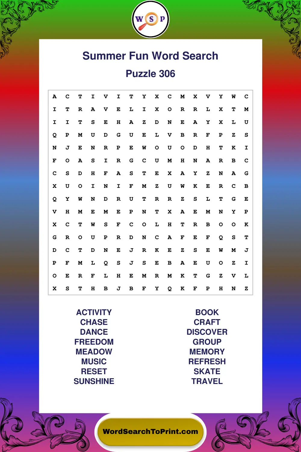 Summer Fun Word Search Puzzle 306