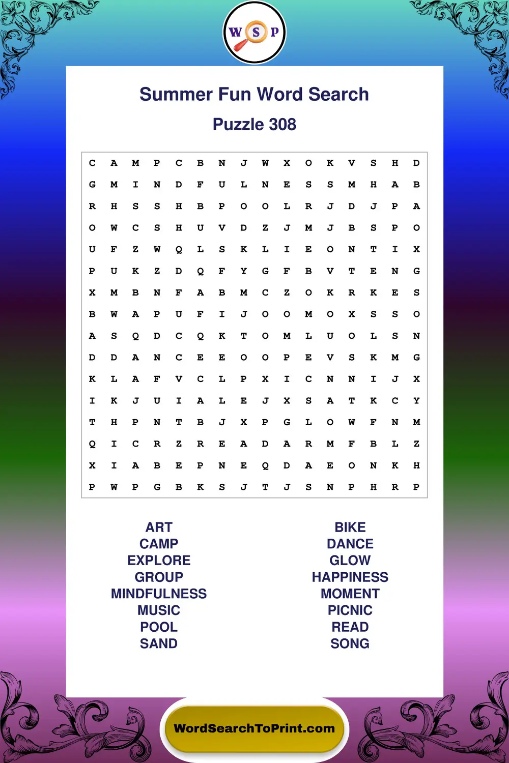 Summer Fun Word Search Puzzle 308