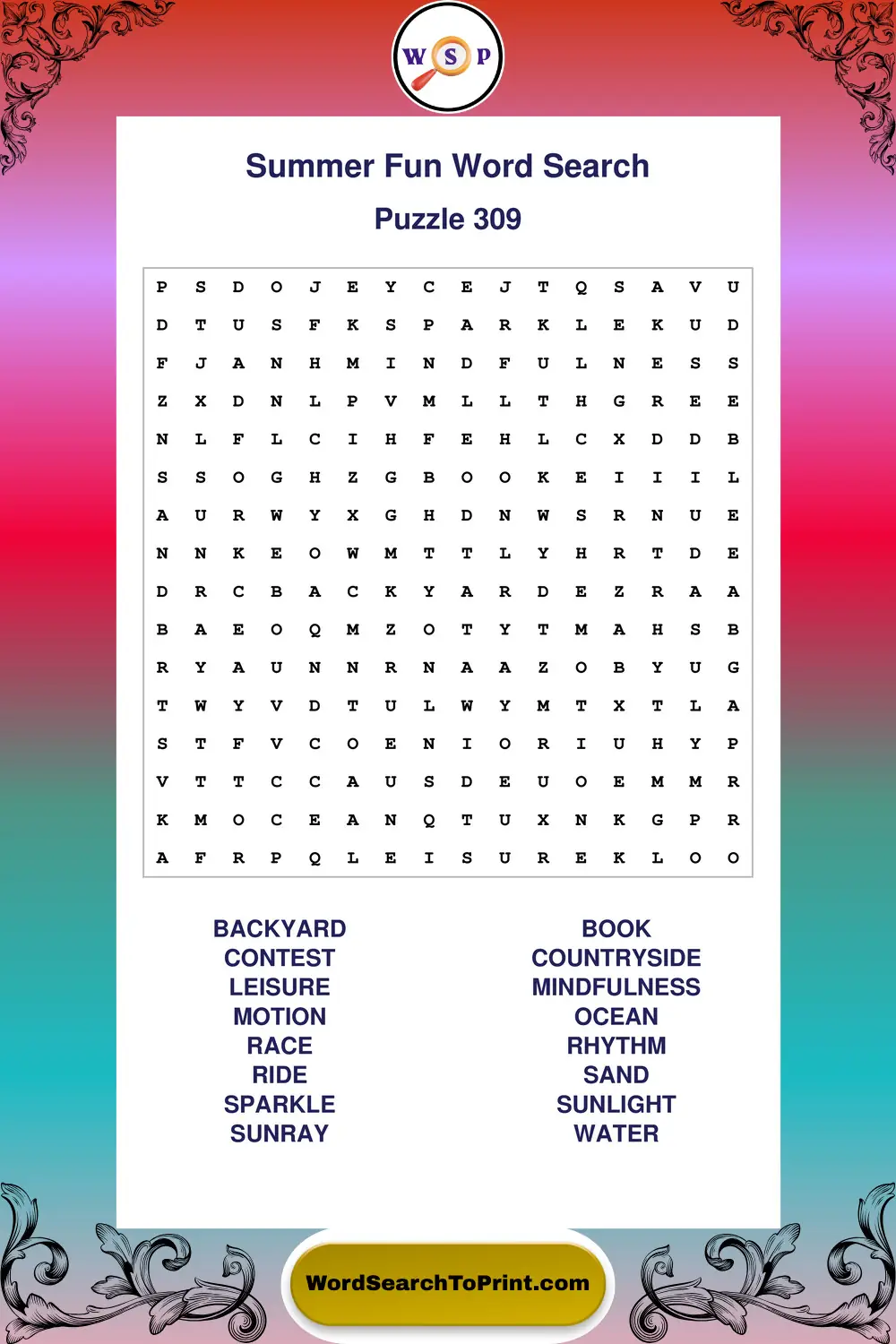 Summer Fun Word Search Puzzle 309