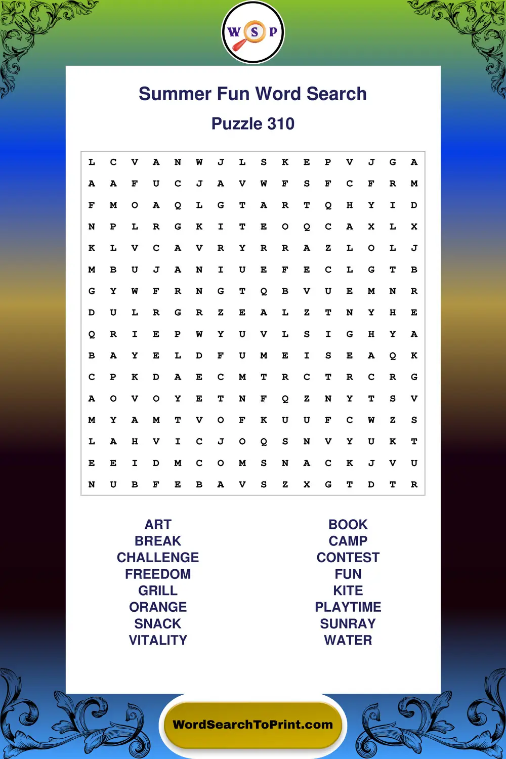 Summer Fun Word Search Puzzle 310