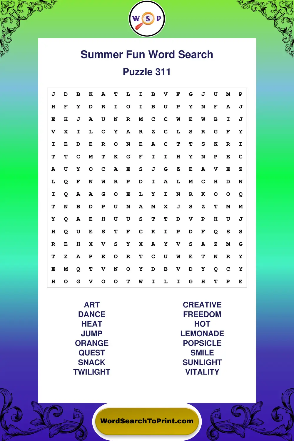 Summer Fun Word Search Puzzle 311