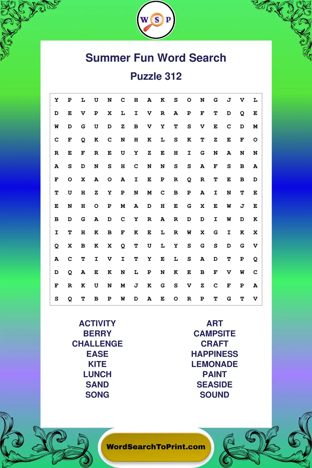 Summer Fun Word Search Puzzle 312