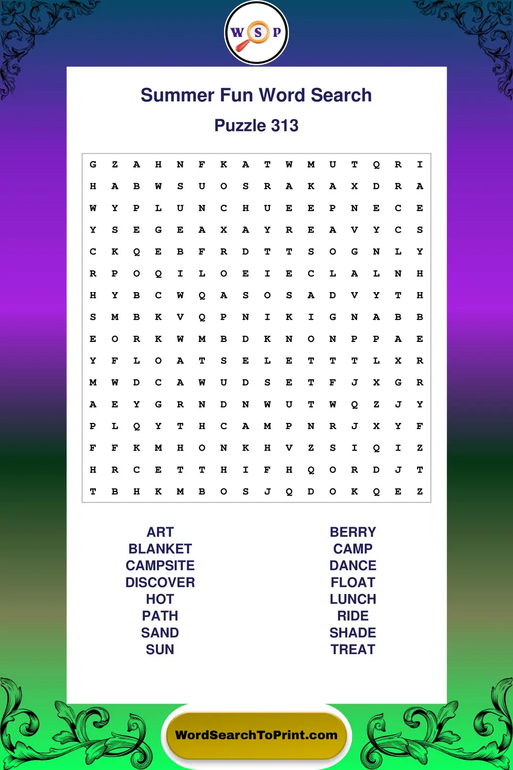 Summer Fun Word Search Puzzle 313