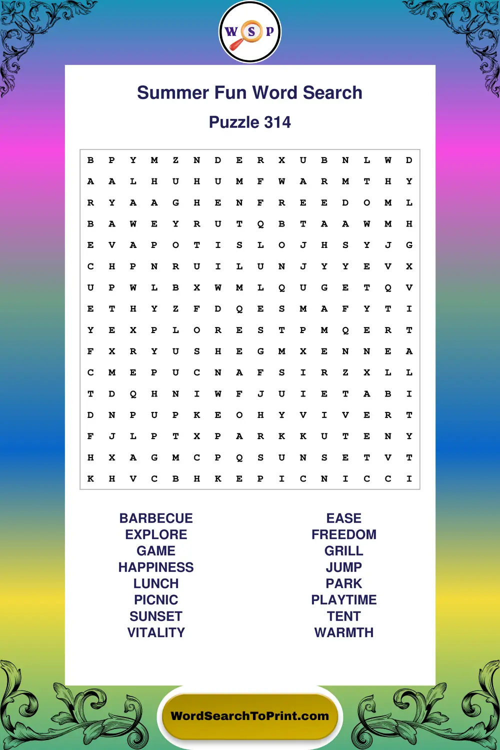 Summer Fun Word Search Puzzle 314