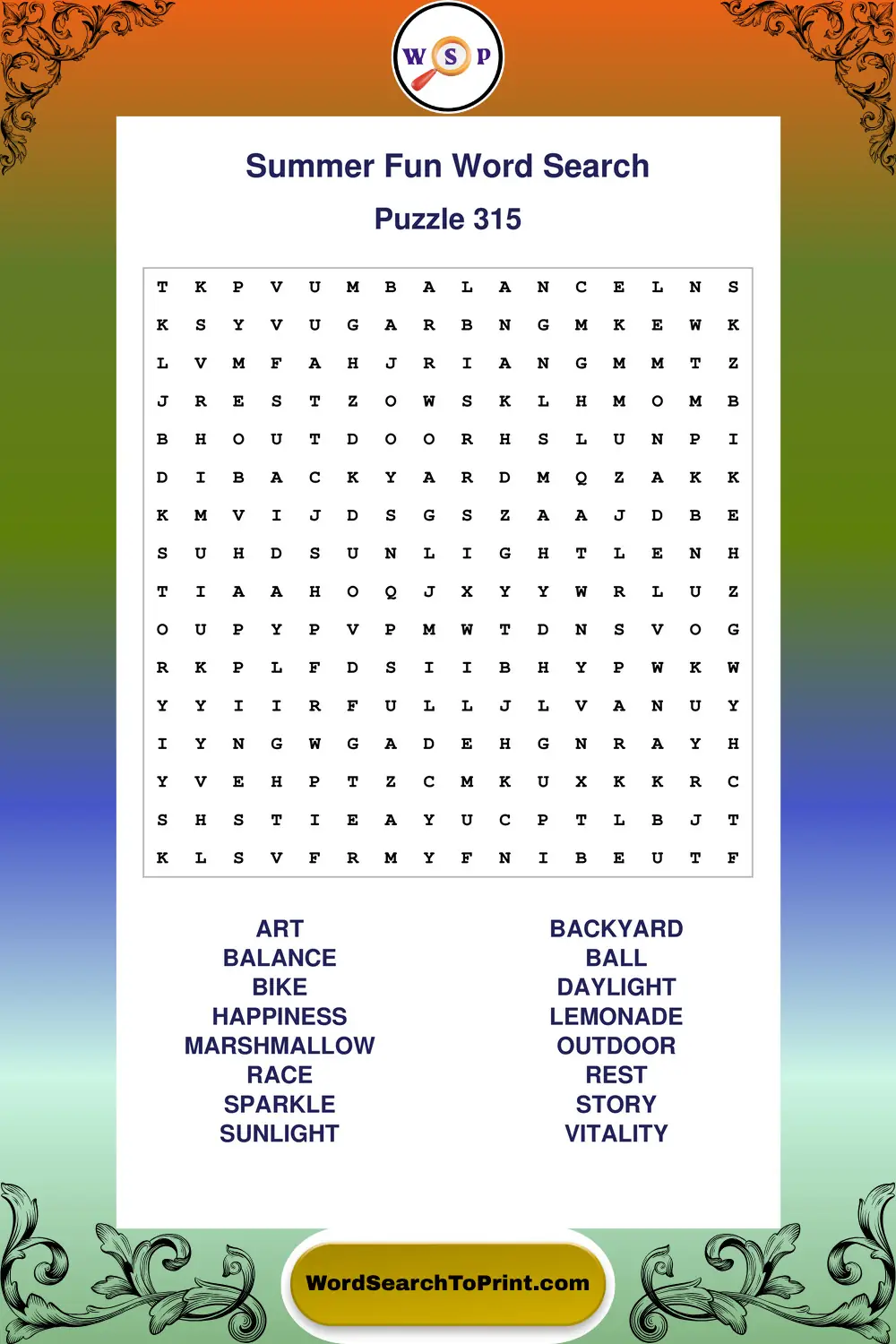 Summer Fun Word Search Puzzle 315