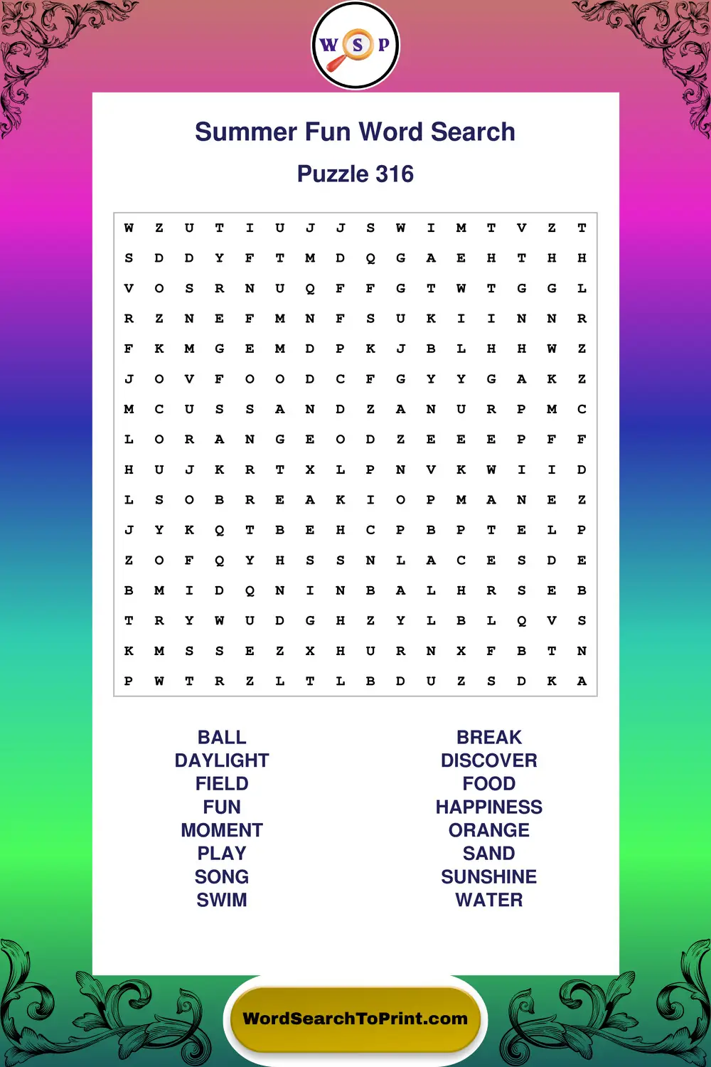 Summer Fun Word Search Puzzle 316