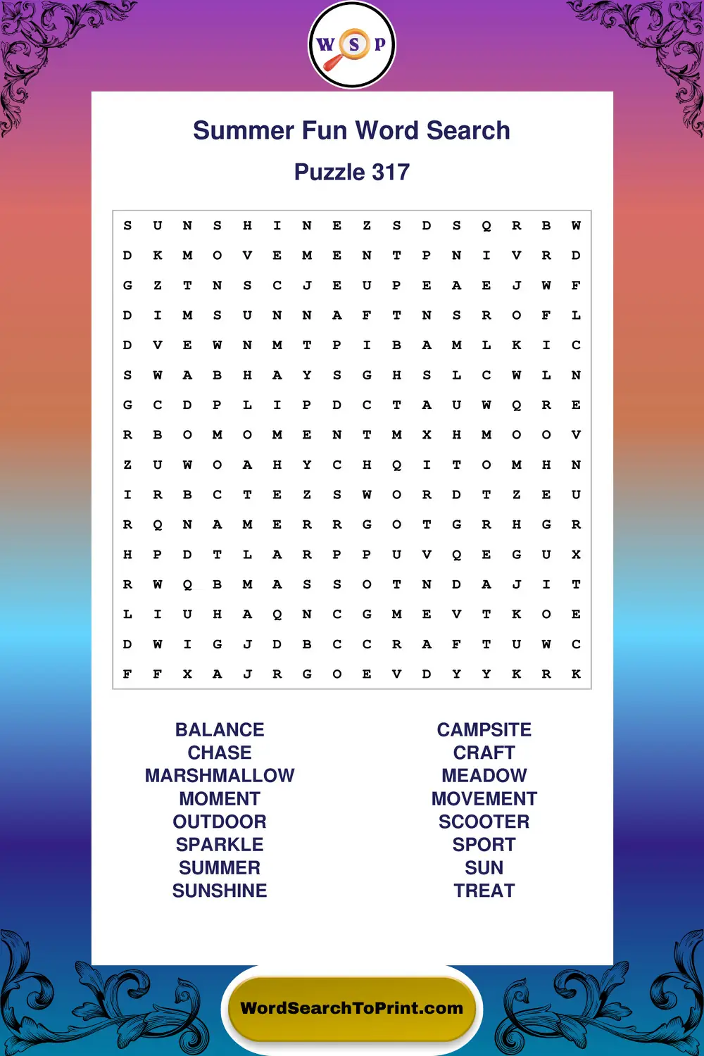 Summer Fun Word Search Puzzle 317