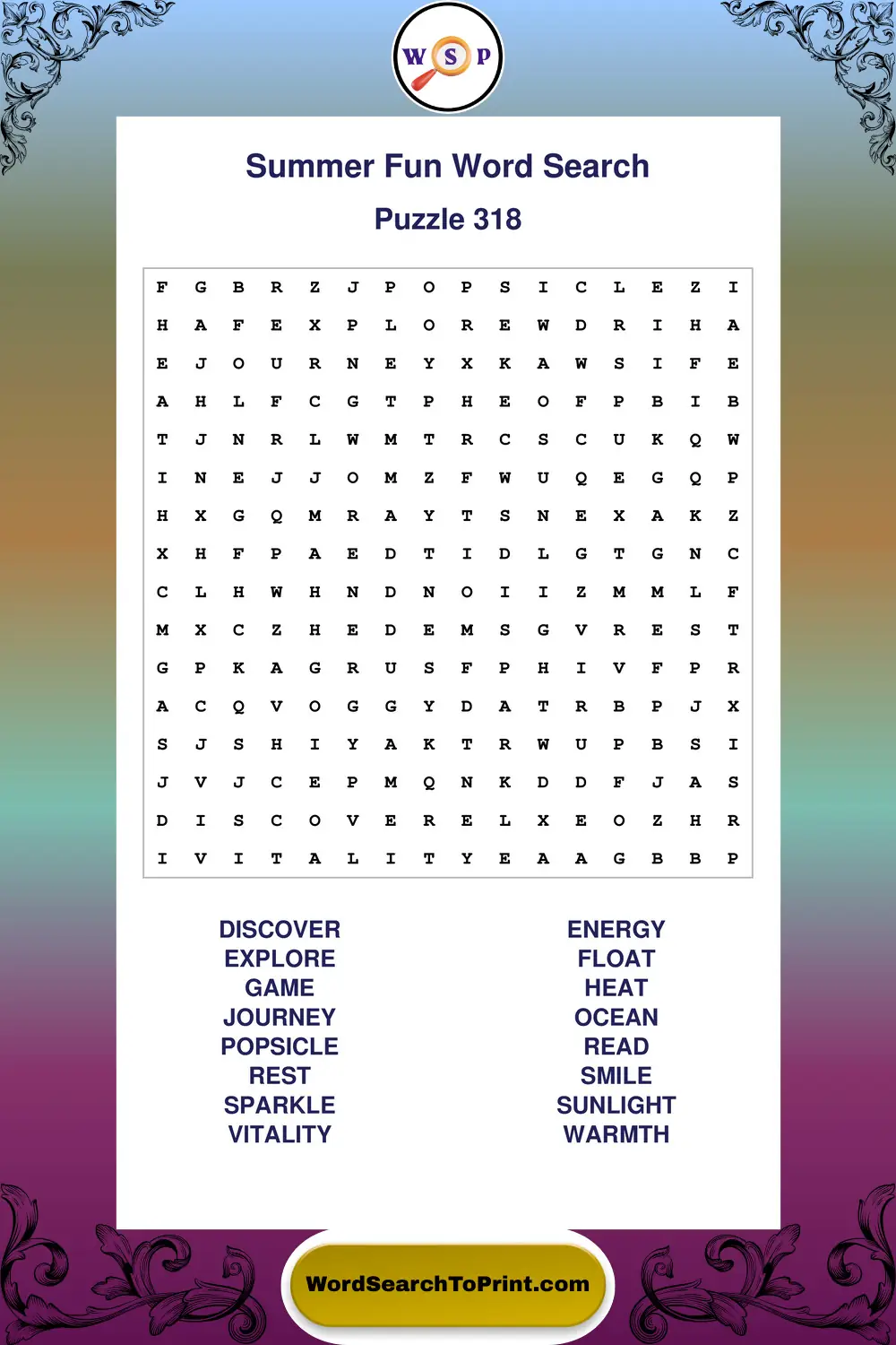 Summer Fun Word Search Puzzle 318
