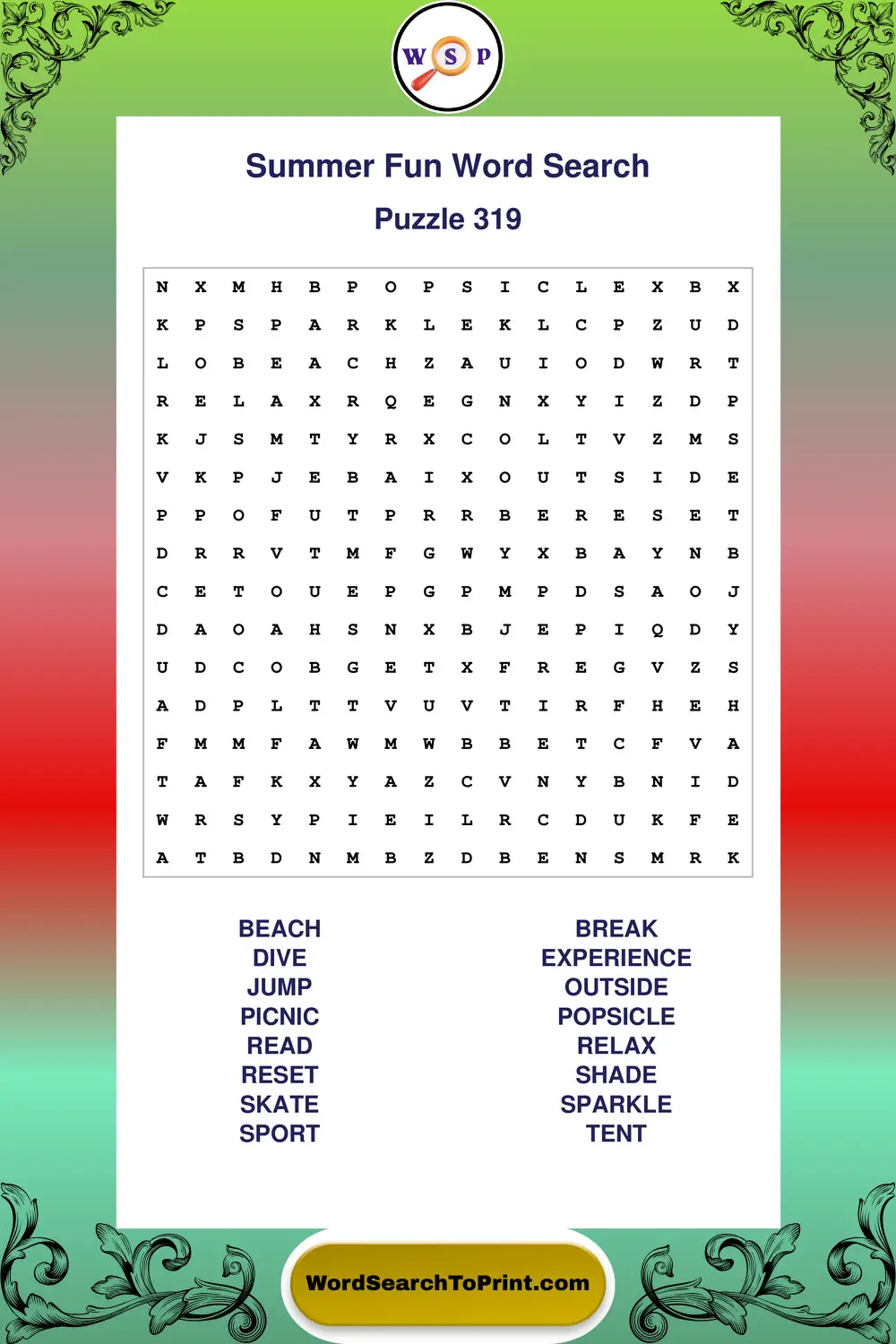 Summer Fun Word Search Puzzle 319