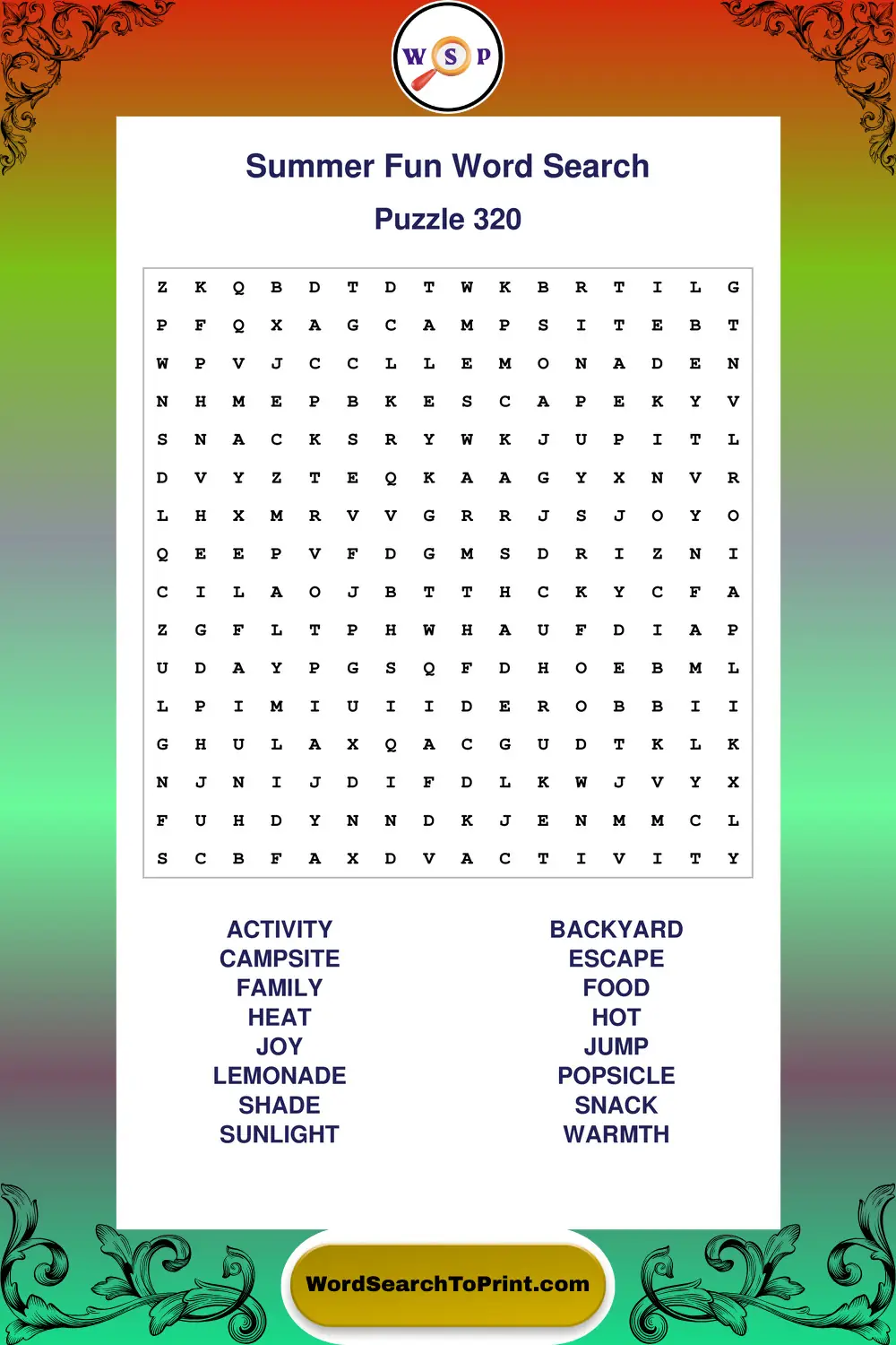 Summer Fun Word Search Puzzle 320
