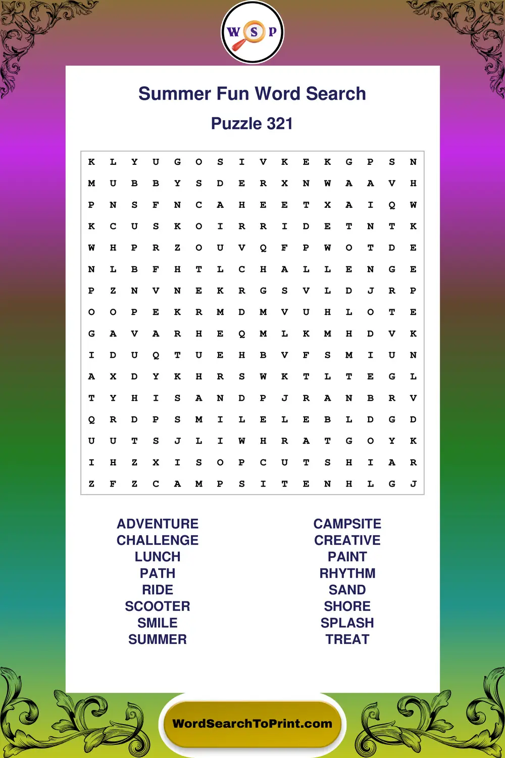 Summer Fun Word Search Puzzle 321