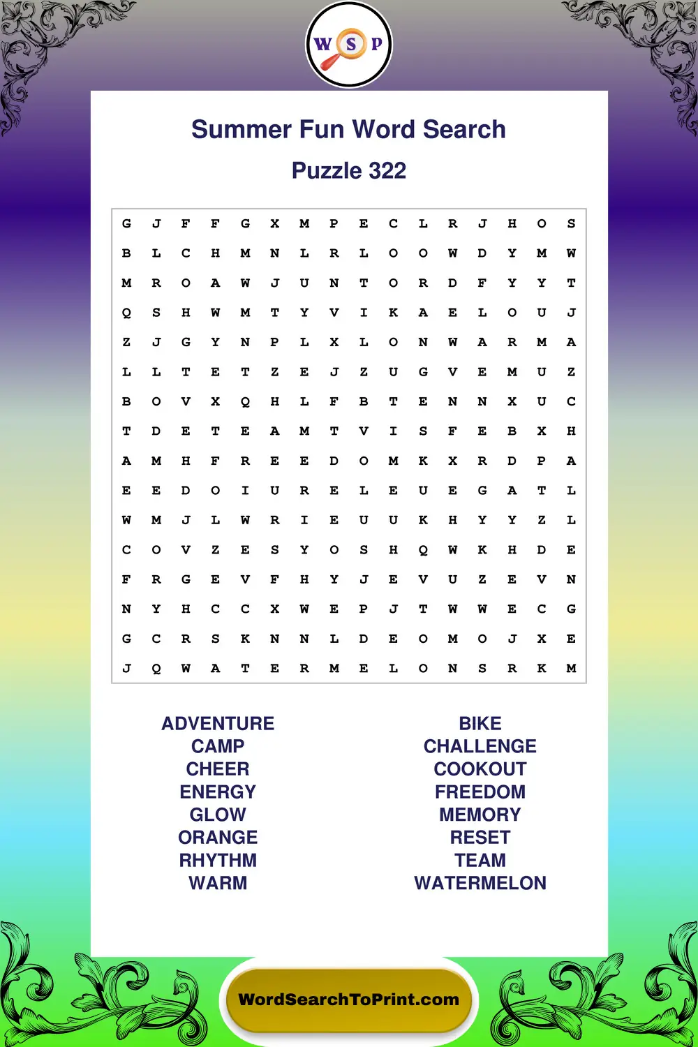 Summer Fun Word Search Puzzle 322
