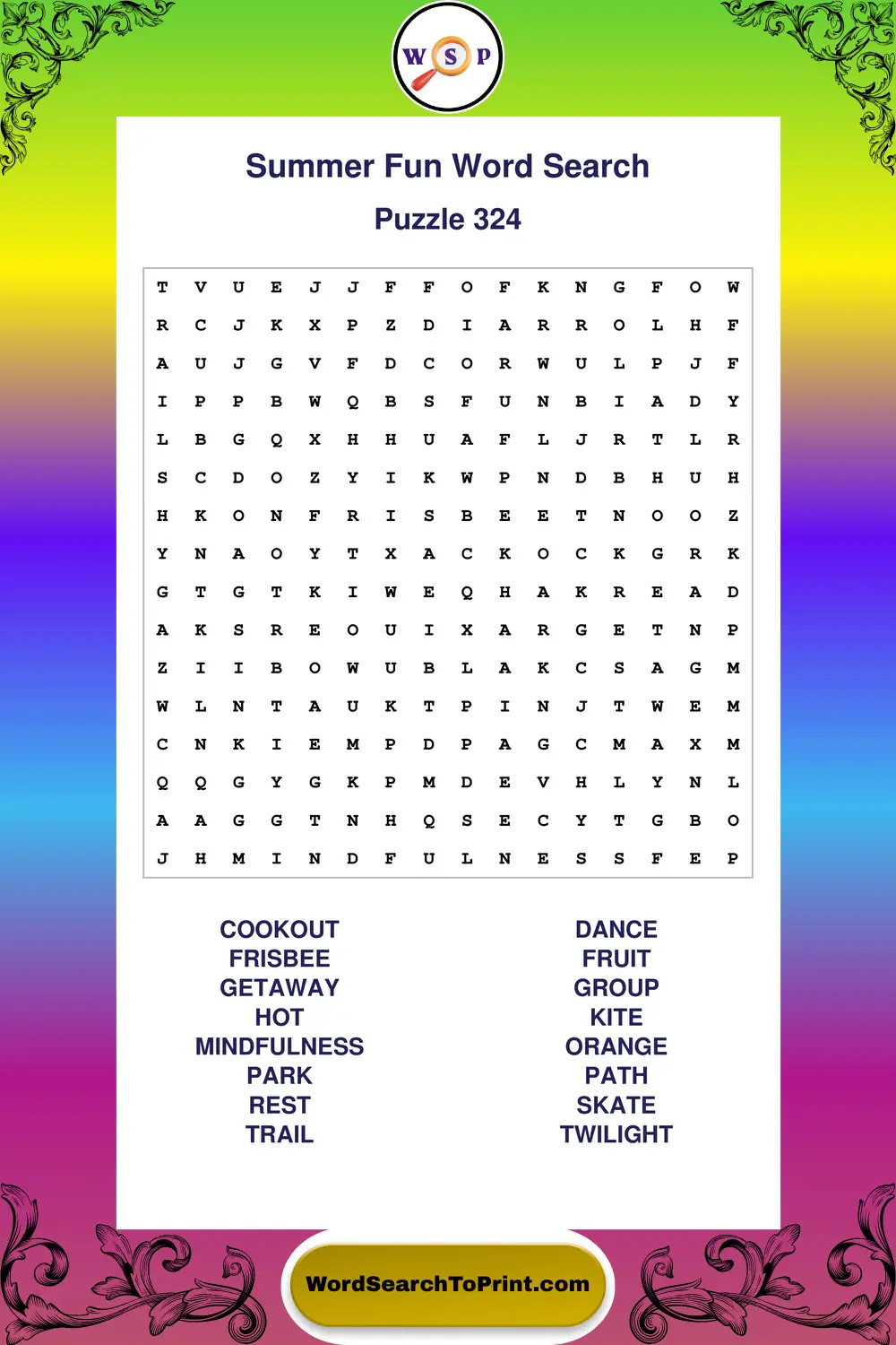 Summer Fun Word Search Puzzle 324