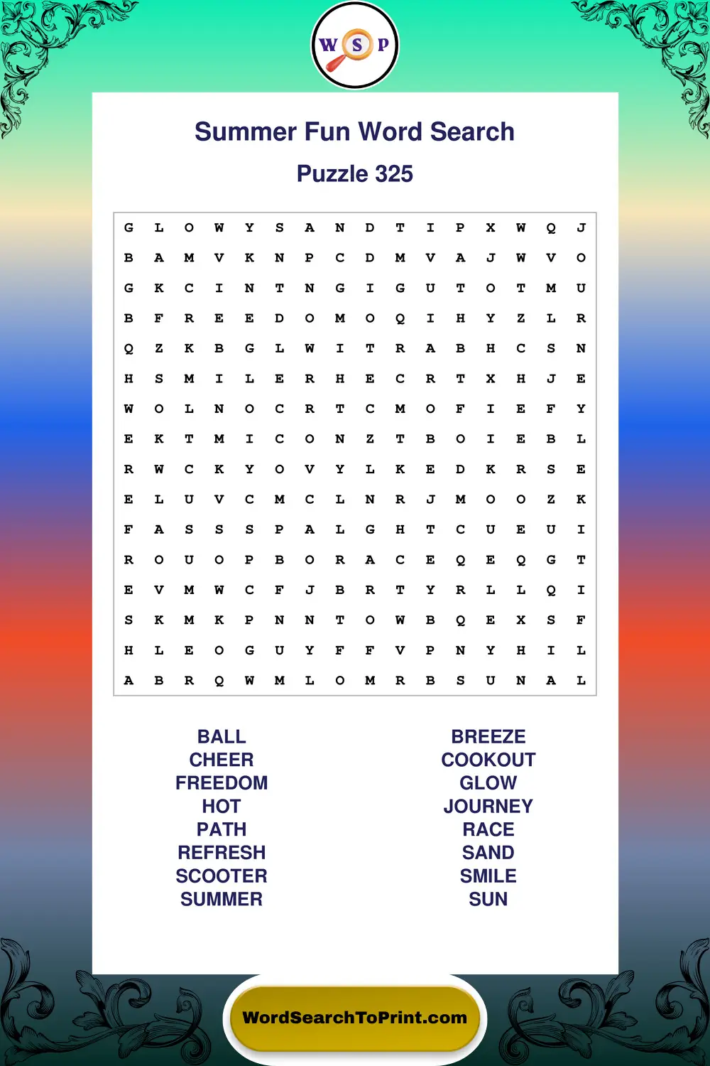 Summer Fun Word Search Puzzle 325