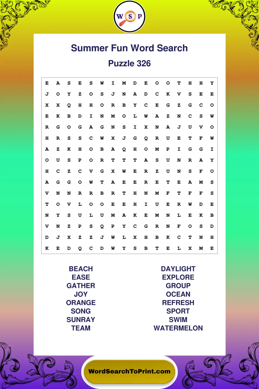 Summer Fun Word Search Puzzle 326
