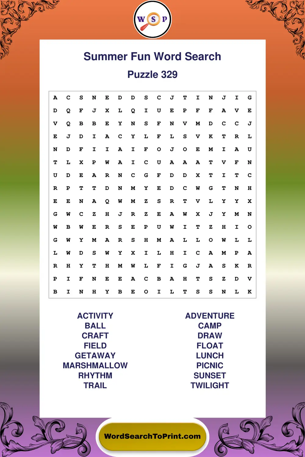 Summer Fun Word Search Puzzle 329