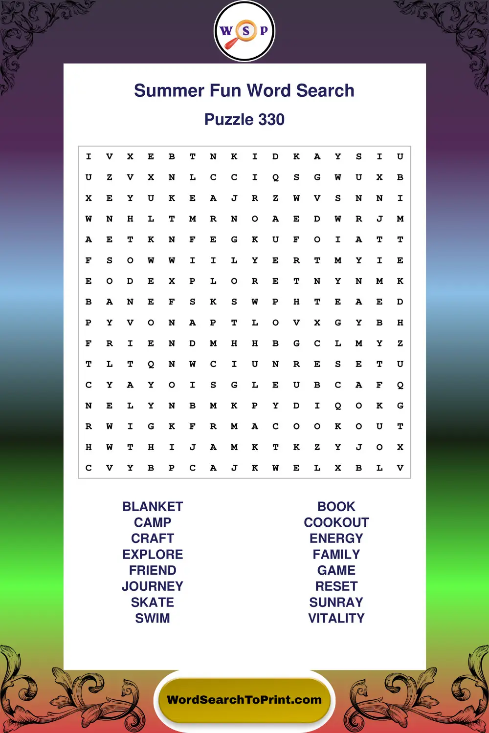 Summer Fun Word Search Puzzle 330