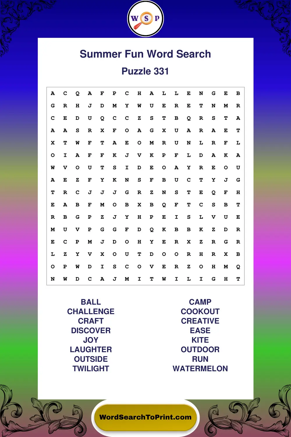 Summer Fun Word Search Puzzle 331