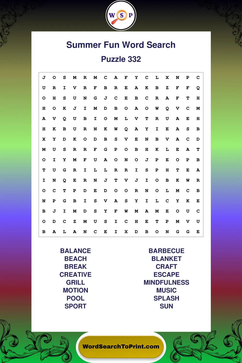 Summer Fun Word Search Puzzle 332