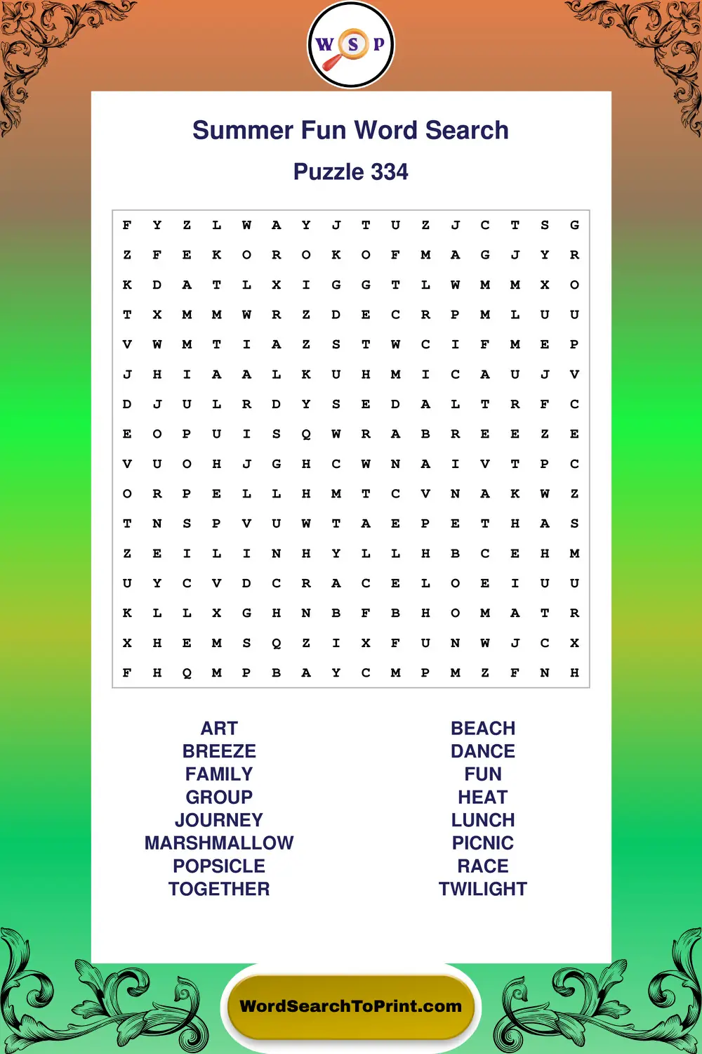 Summer Fun Word Search Puzzle 334