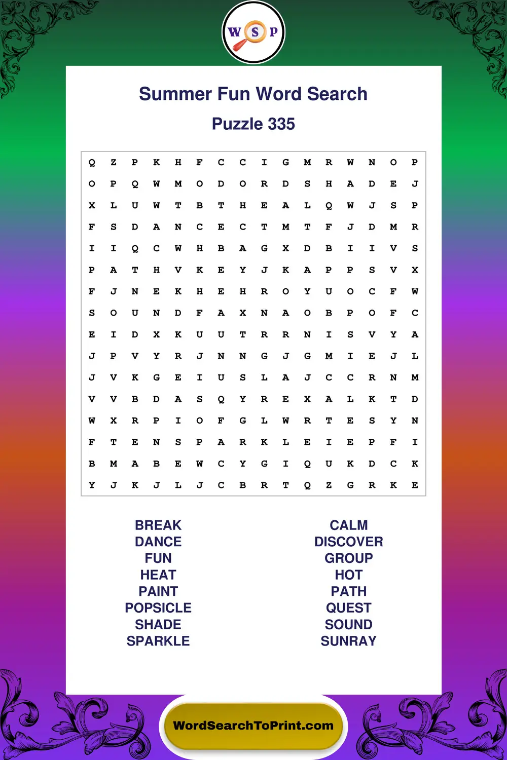 Summer Fun Word Search Puzzle 335