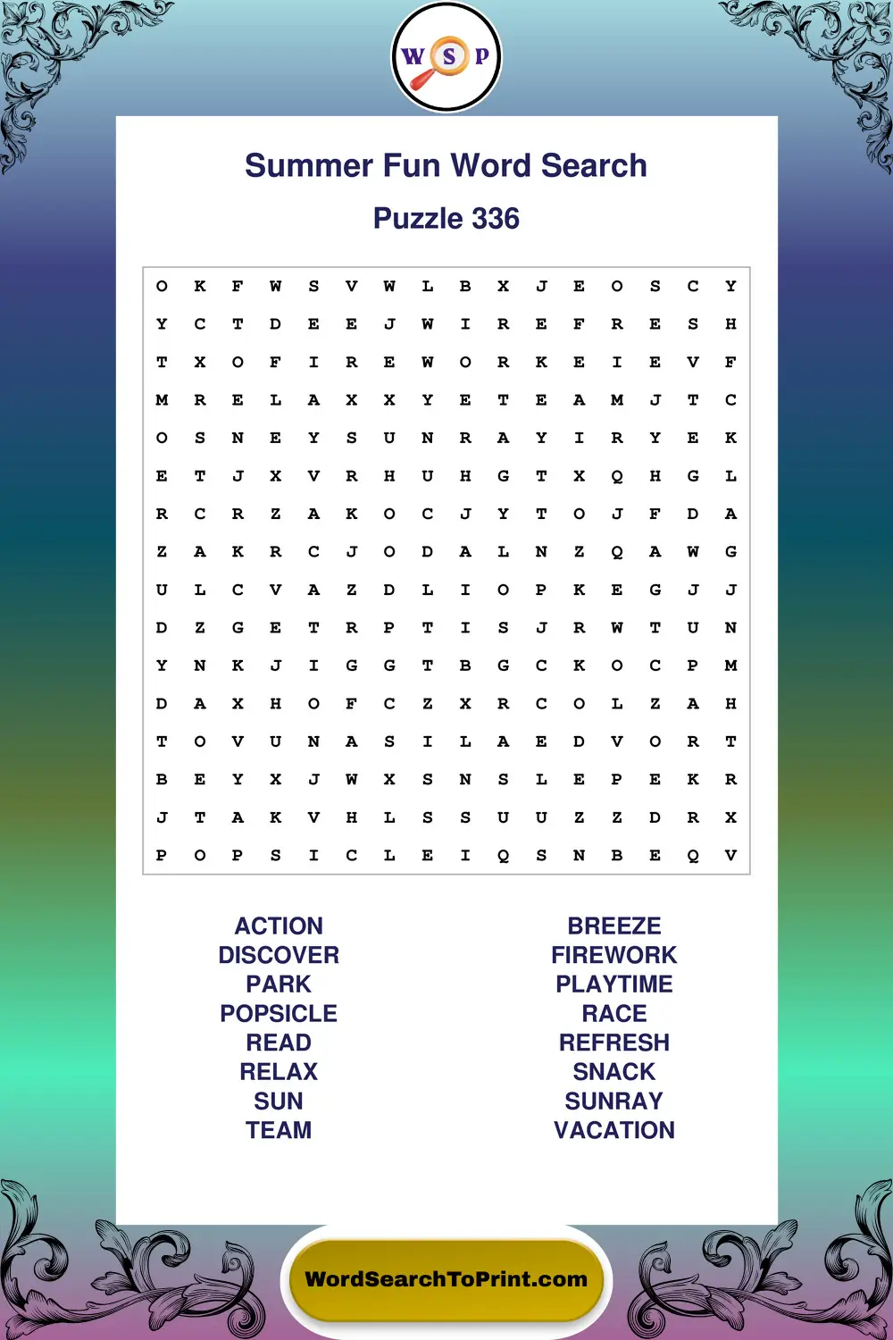 Summer Fun Word Search Puzzle 336