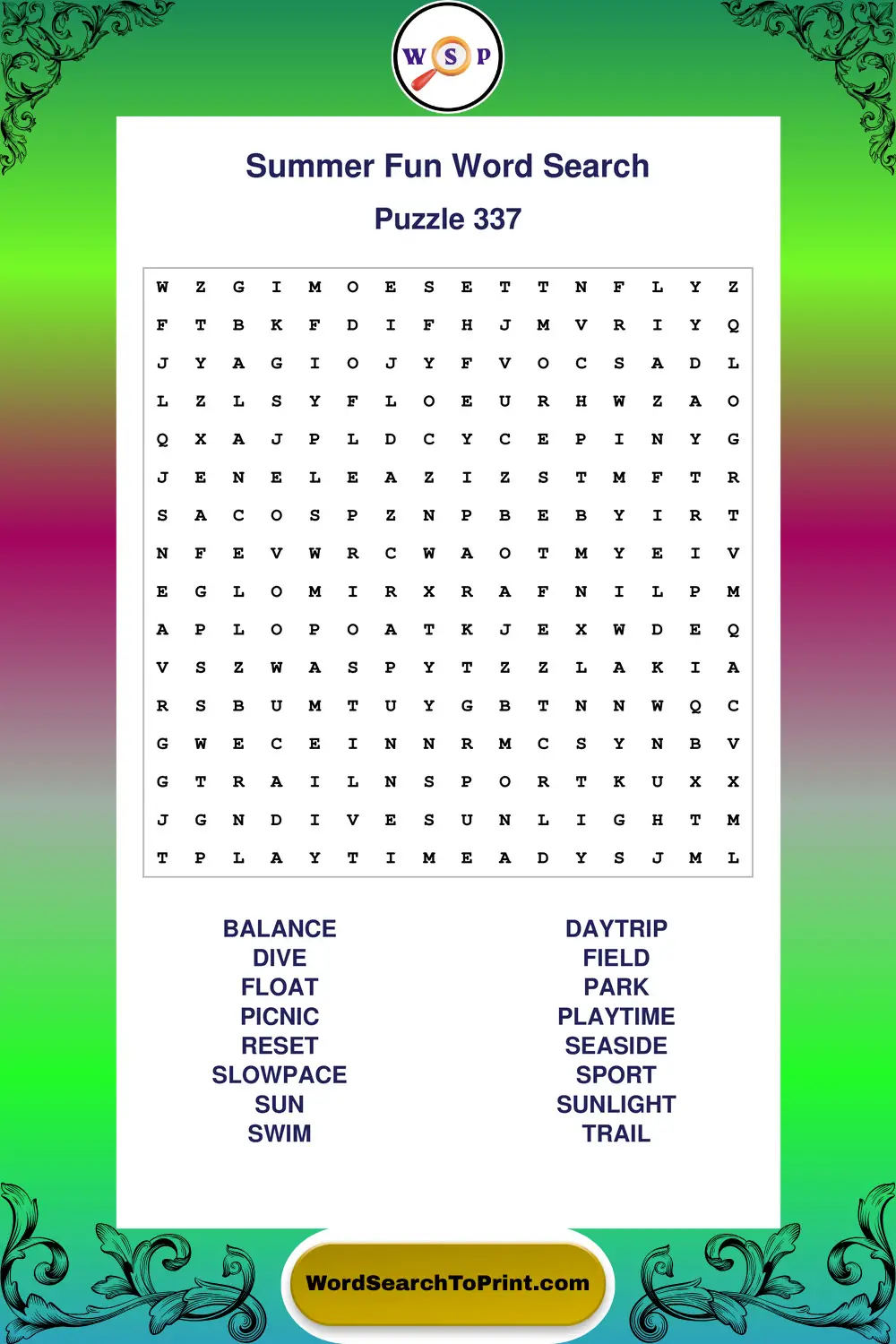 Summer Fun Word Search Puzzle 337