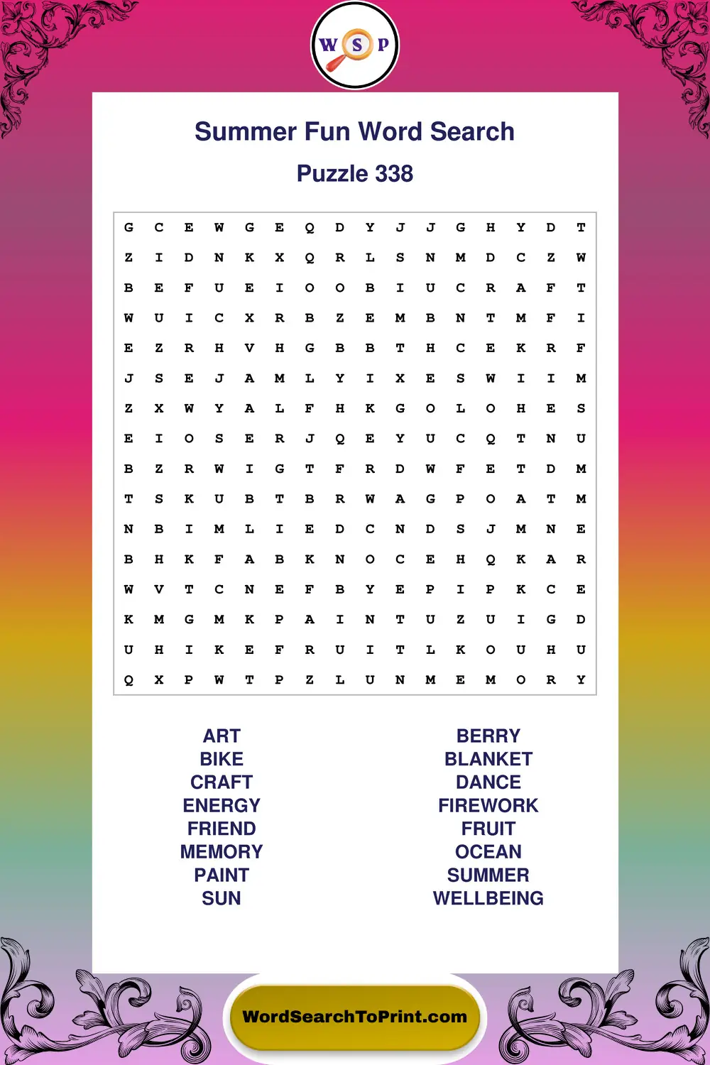 Summer Fun Word Search Puzzle 338