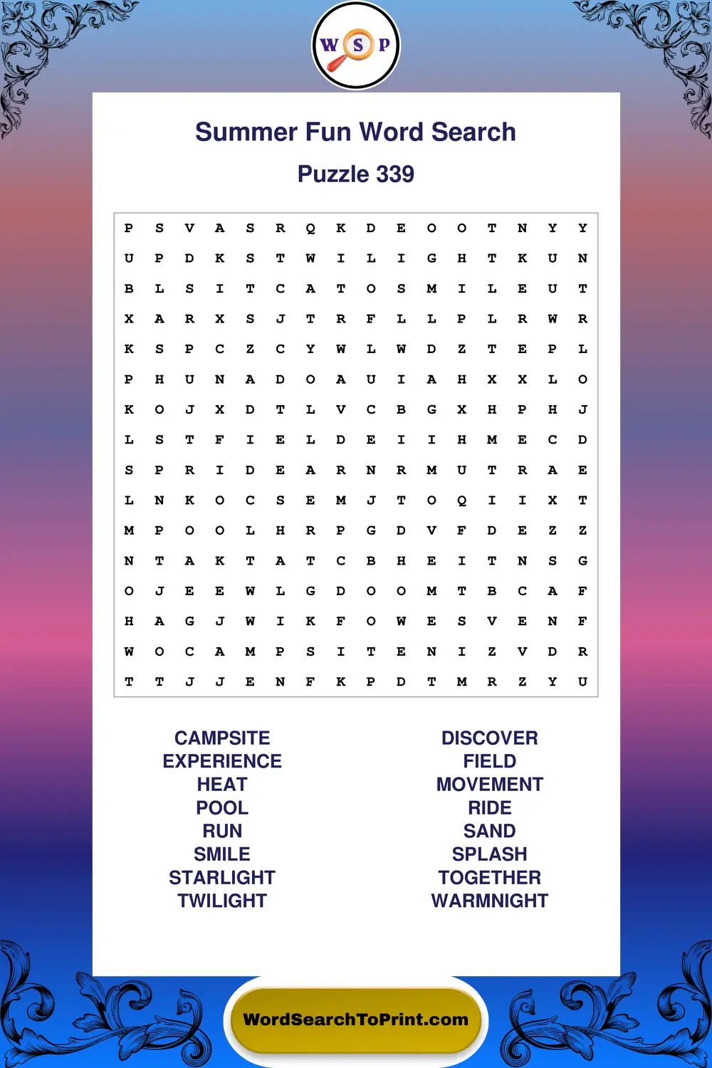 Summer Fun Word Search Puzzle 339