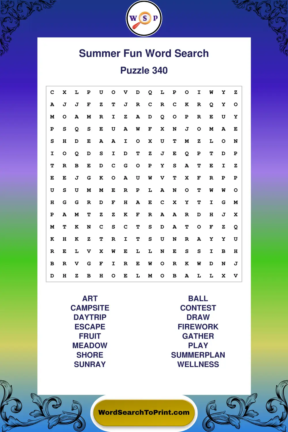 Summer Fun Word Search Puzzle 340