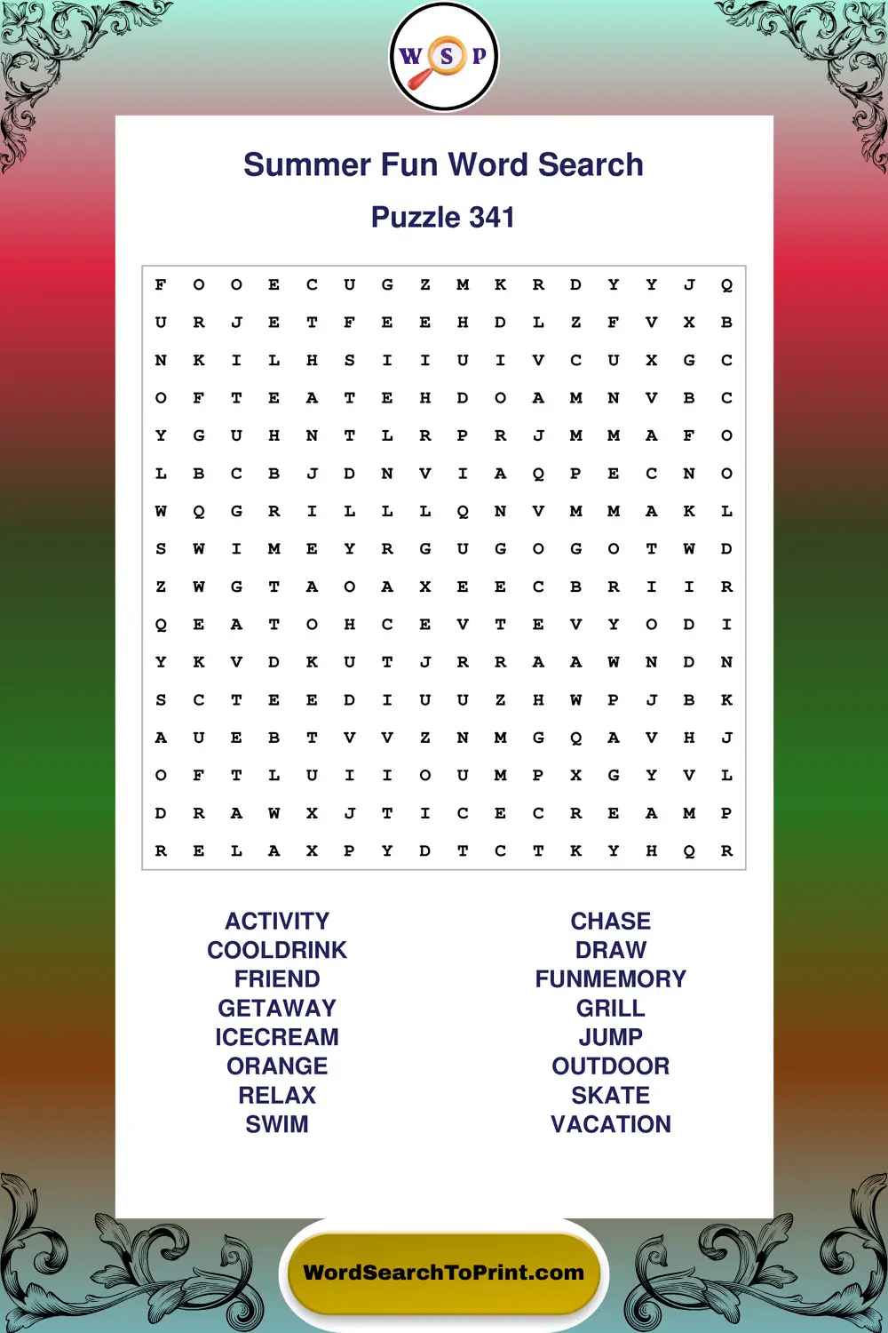Summer Fun Word Search Puzzle 341