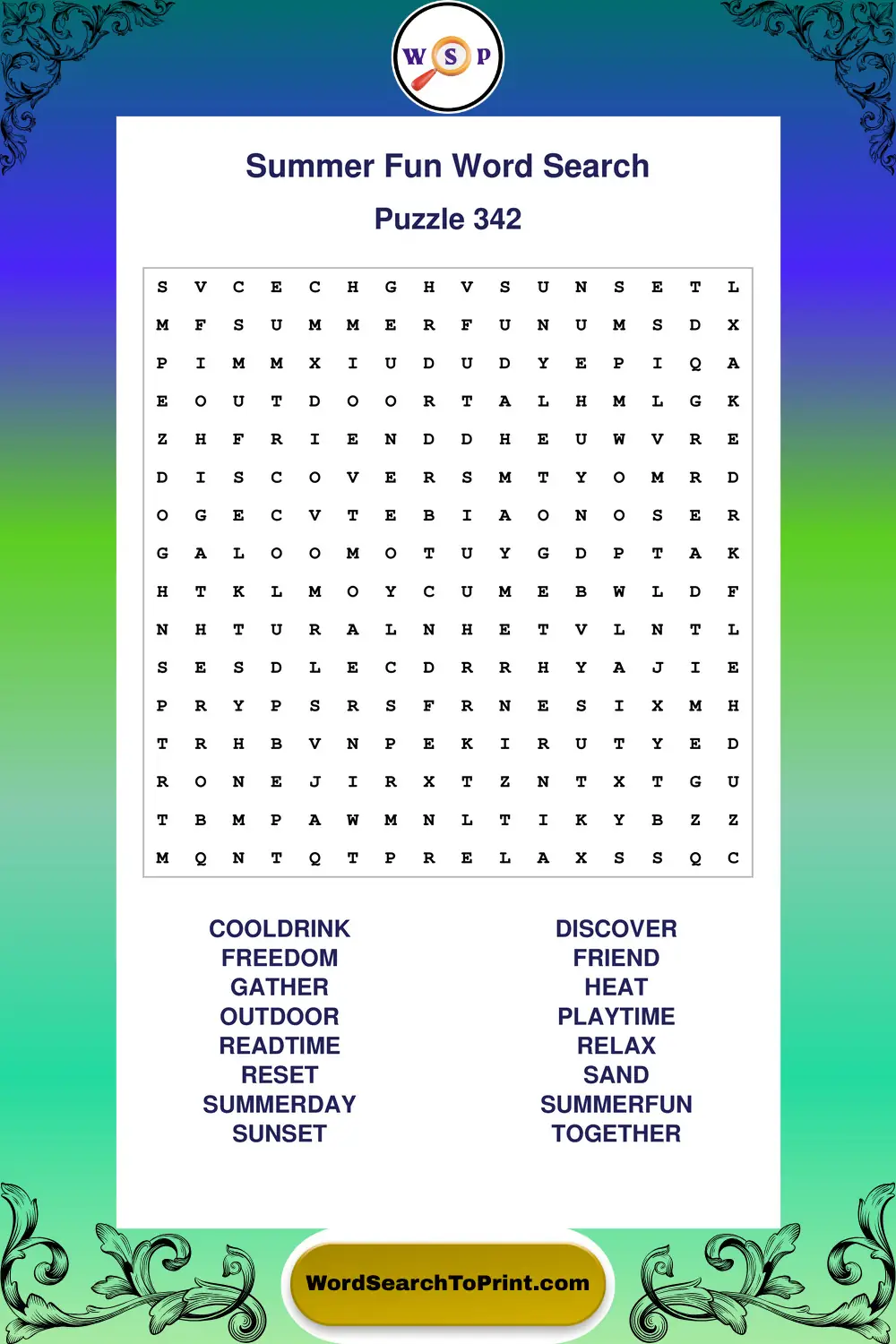Summer Fun Word Search Puzzle 342