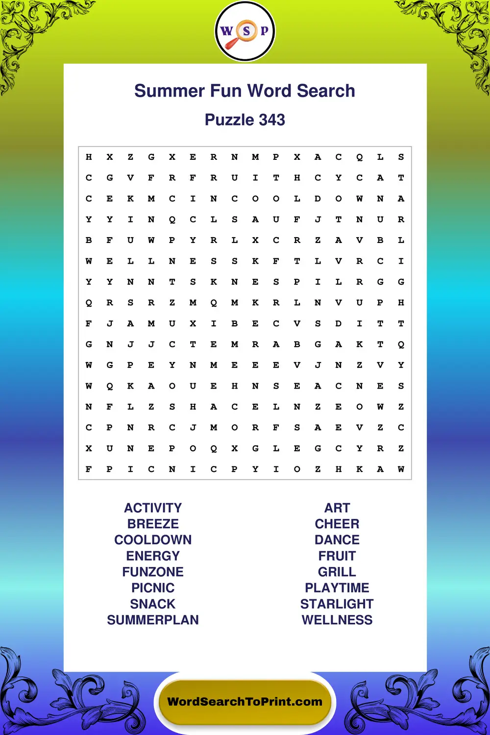 Summer Fun Word Search Puzzle 343