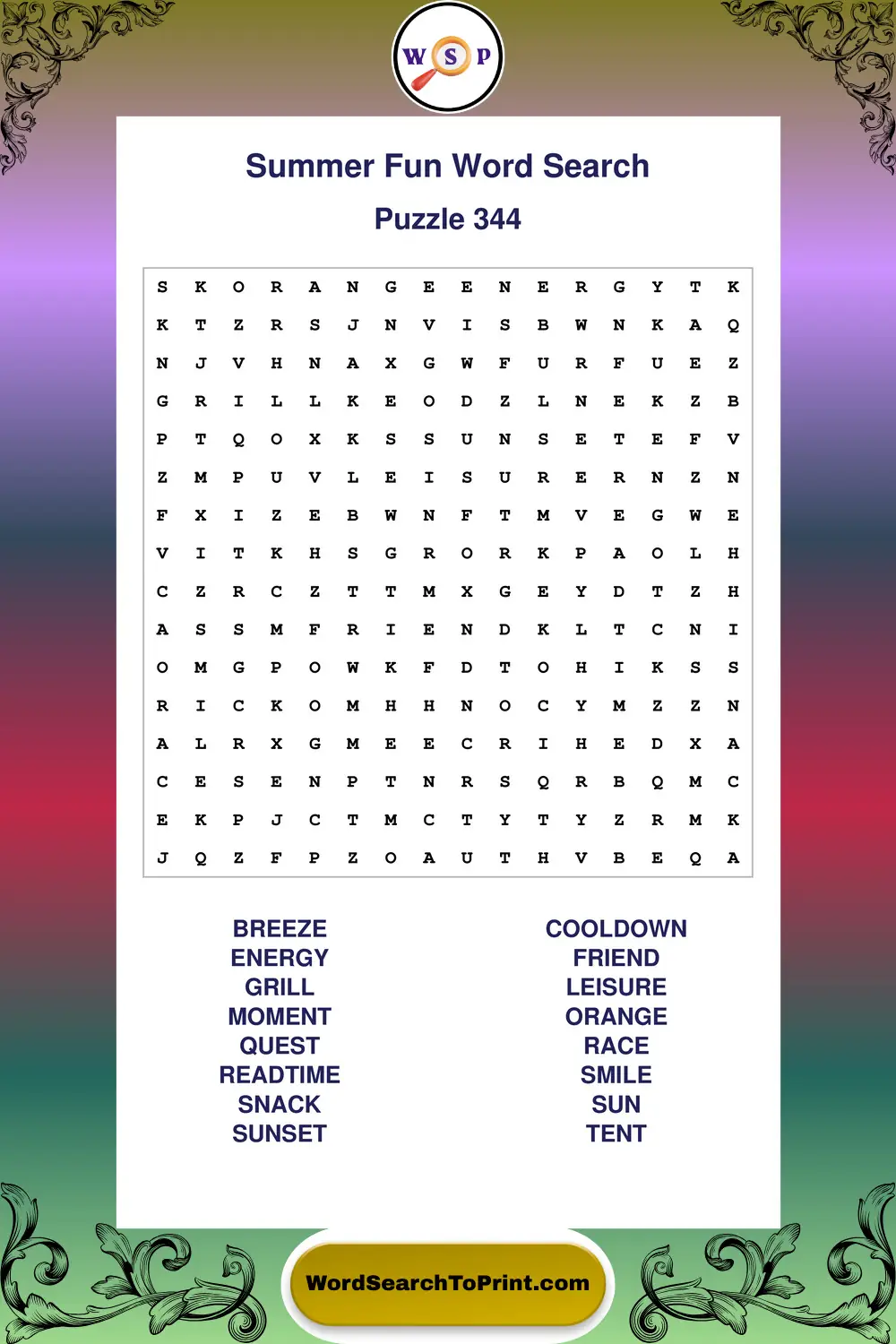 Summer Fun Word Search Puzzle 344