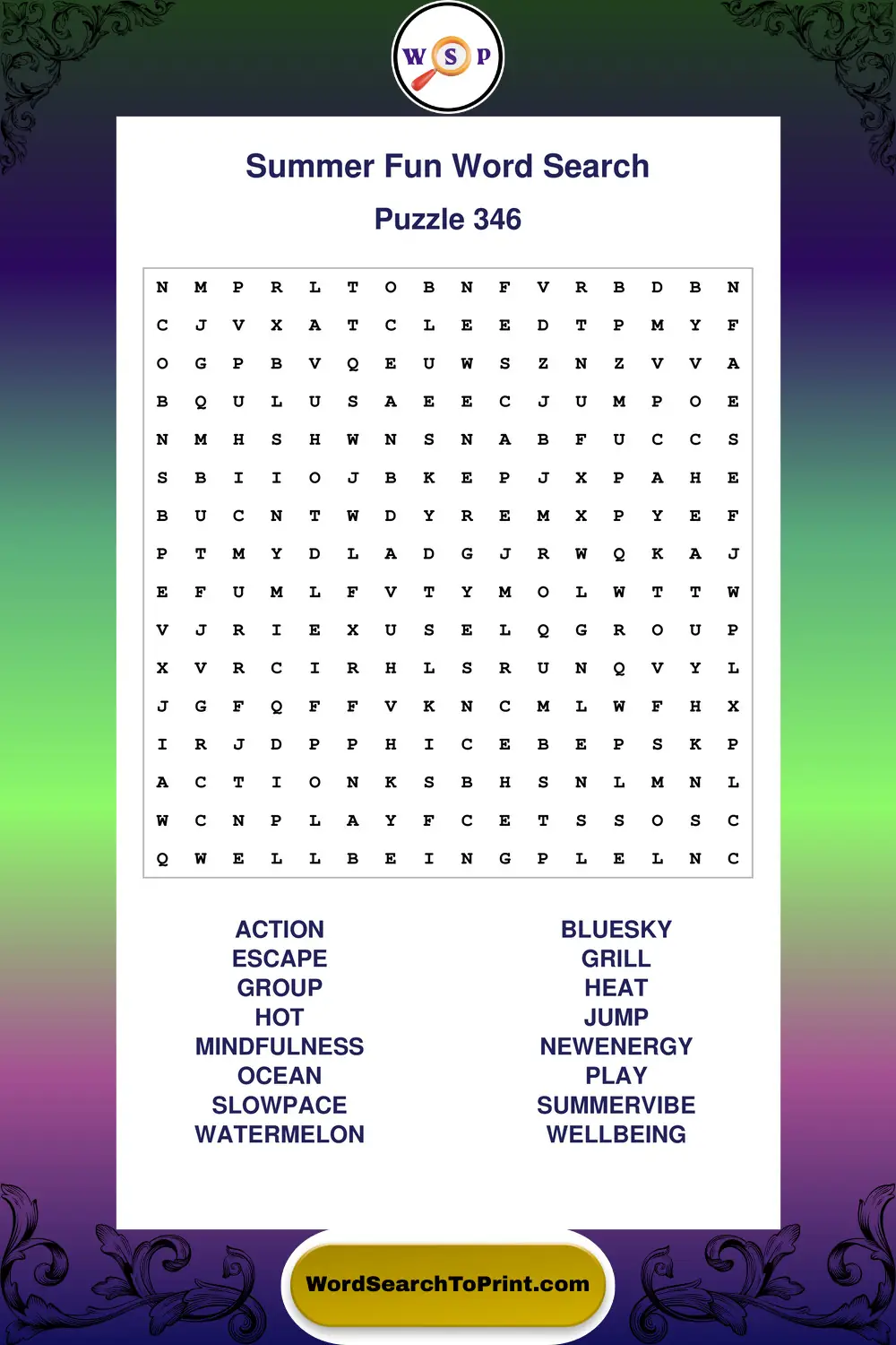Summer Fun Word Search Puzzle 346