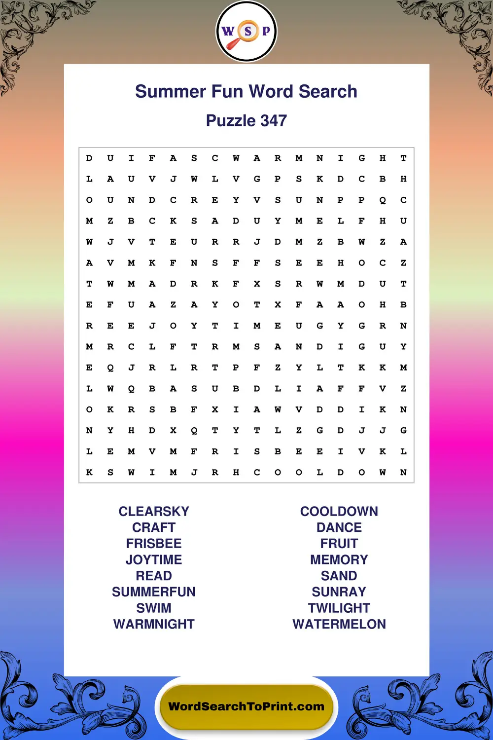 Summer Fun Word Search Puzzle 347