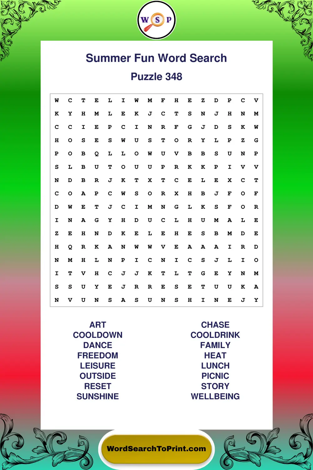 Summer Fun Word Search Puzzle 348