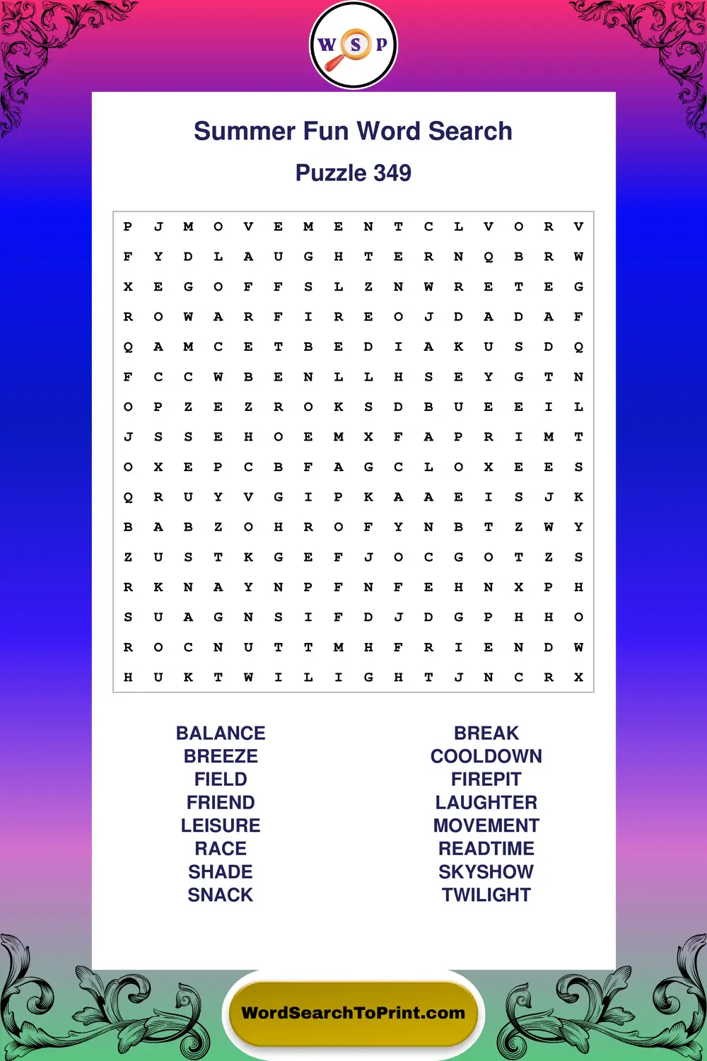 Summer Fun Word Search Puzzle 349