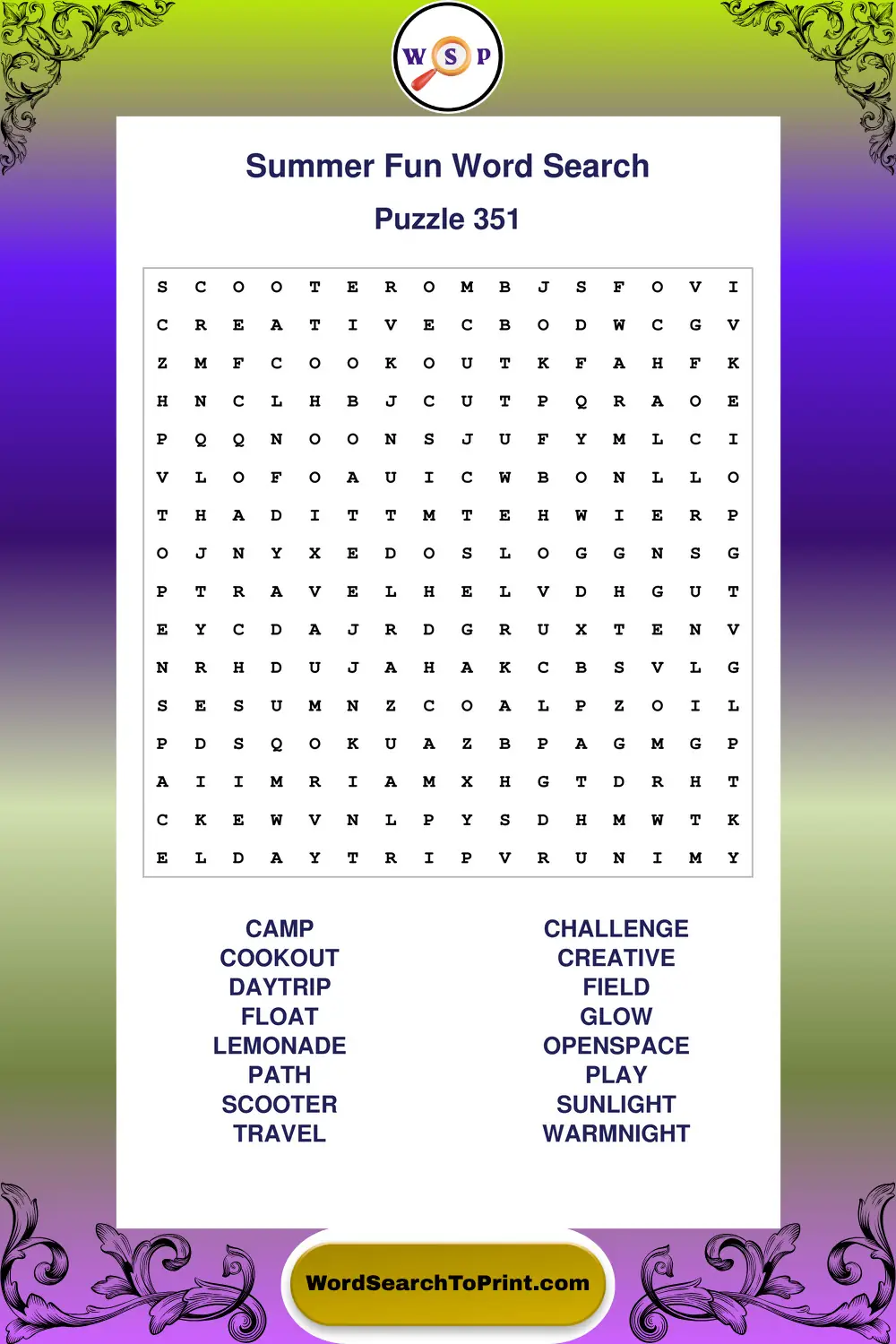 Summer Fun Word Search Puzzle 351