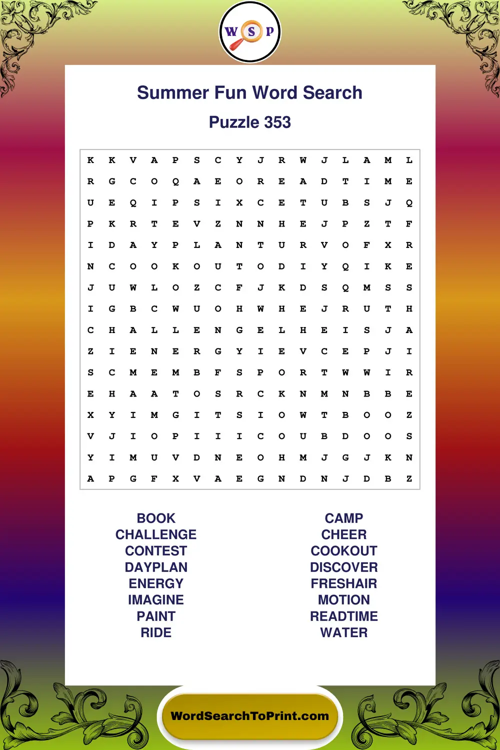 Summer Fun Word Search Puzzle 353